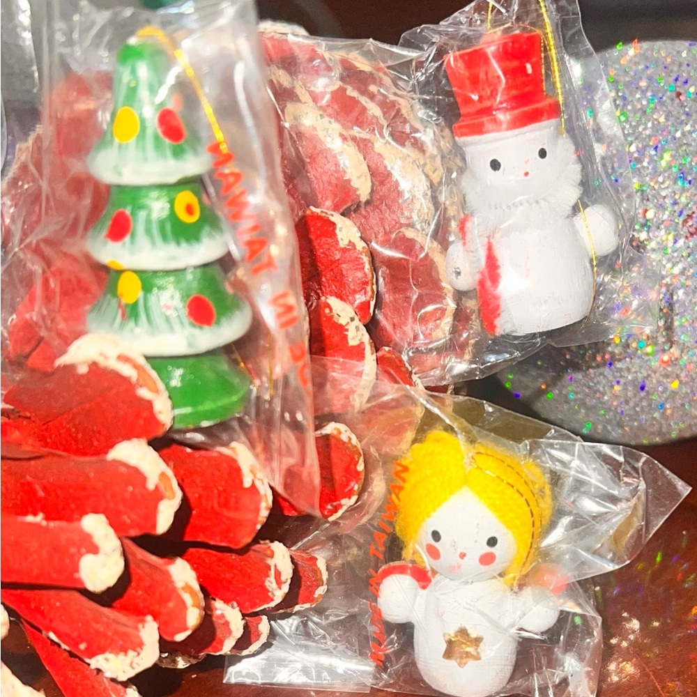 Set of three wooden vintage Christmas ornaments
